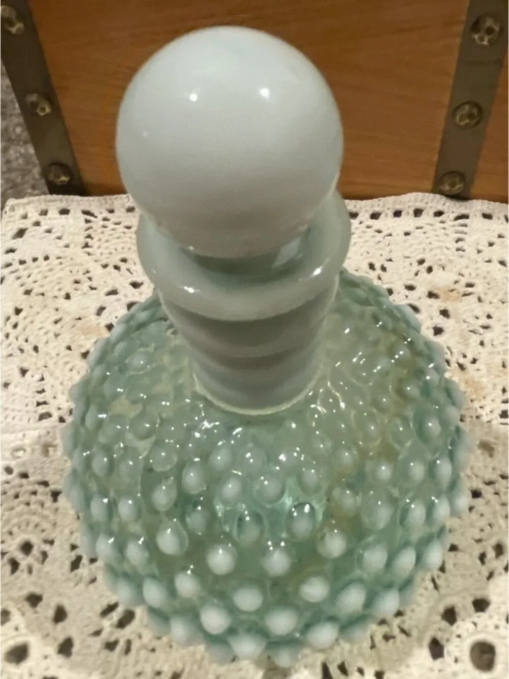 Fenton Wrisley's 5 3/4 In Aqua Blue-Green & White Opal Perfume Bottle